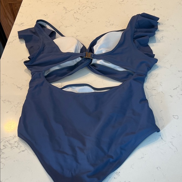 Blue Ruffled One-Piece Swimsuit - Picture 2 of 3